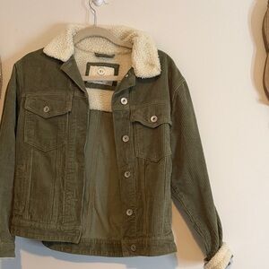 Olive Green Corduroy Jacket with Sherpa Lining